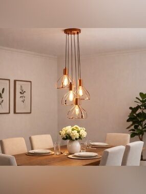 (NEW)Rose Gold 5-light chandelier 13"x 14"x23" /Bell Shaped Lights/modern